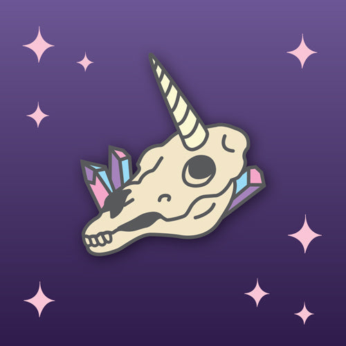 Unicorn Skull with Crystals enamel pin